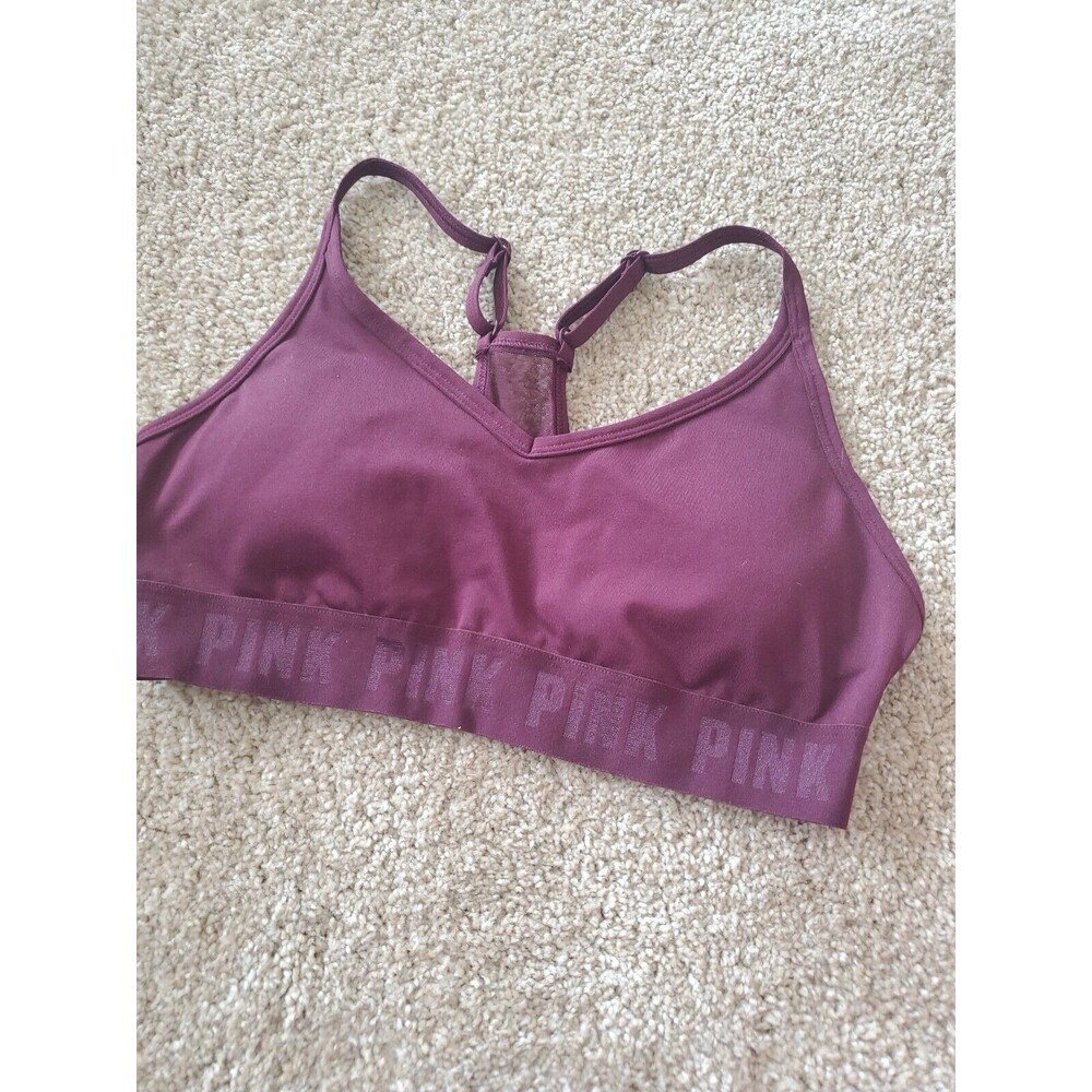 VS PINK Maroon Sports Bra Small Racerback Padded Adjustable Straps Logo